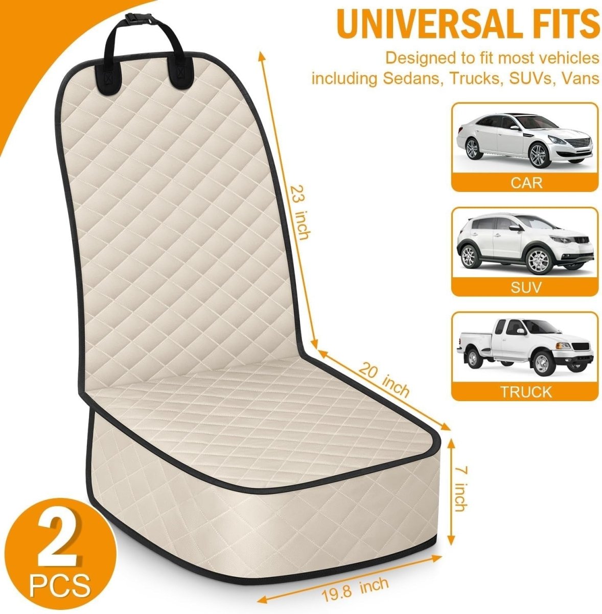 2 Pack Front Dog Car Seat Covers Waterproof Non Slip Pet Protector Beige - Kwikley