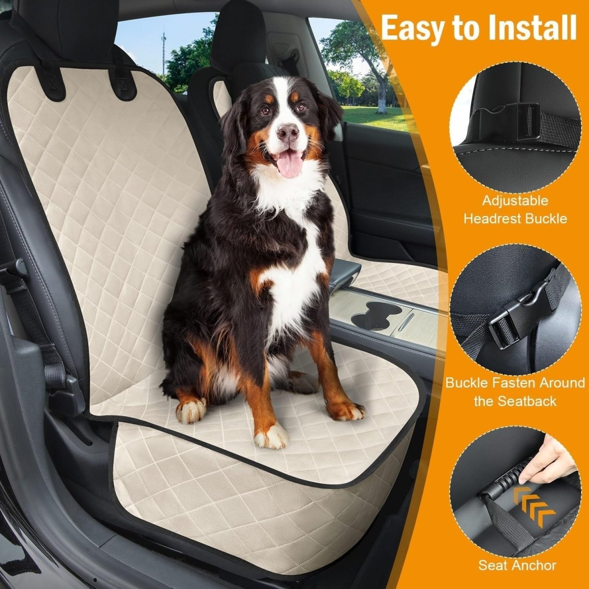 2 Pack Front Dog Car Seat Covers Waterproof Non Slip Pet Protector Beige - Kwikley