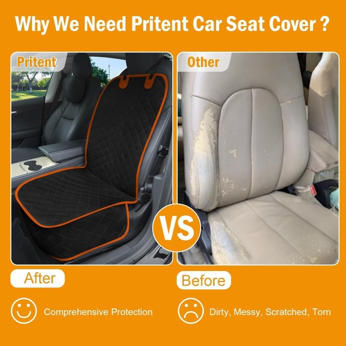 2 Pack Front Dog Car Seat Covers Waterproof Non Slip Pet Protector Orange - Kwikley
