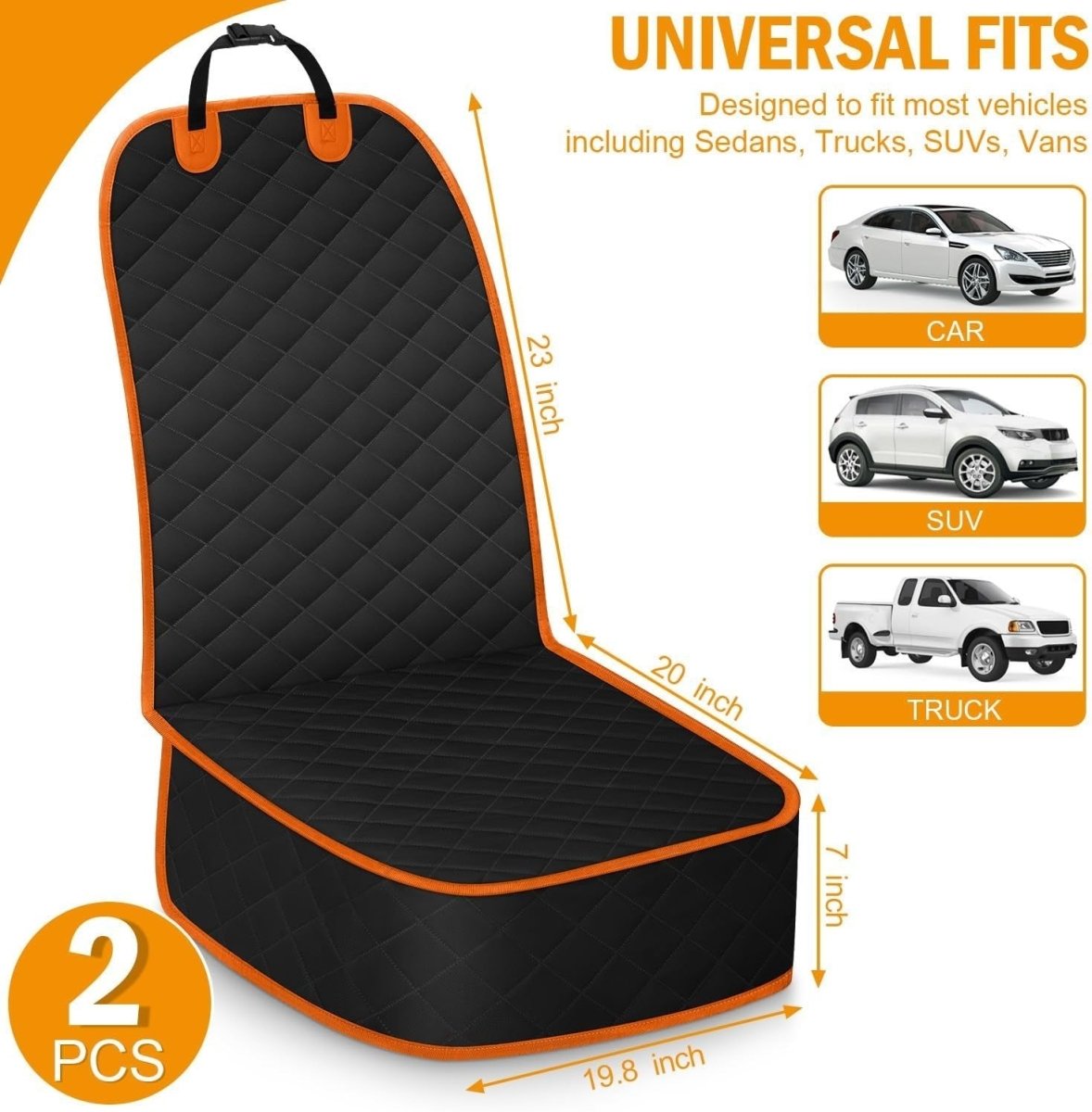2 Pack Front Dog Car Seat Covers Waterproof Non Slip Pet Protector Orange - Kwikley