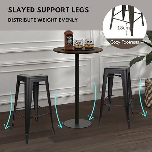 2 - Pack Metal Bar Stools Stackable Footrest Counter Height Matt Black - Kwikley