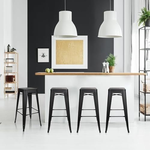 2 - Pack Metal Bar Stools Stackable Footrest Counter Height Matt Black - Kwikley