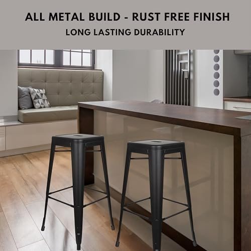 2 - Pack Metal Bar Stools Stackable Footrest Counter Height Matt Black - Kwikley