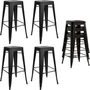 2 - Pack Metal Bar Stools Stackable Footrest Counter Height Matt Black - Kwikley