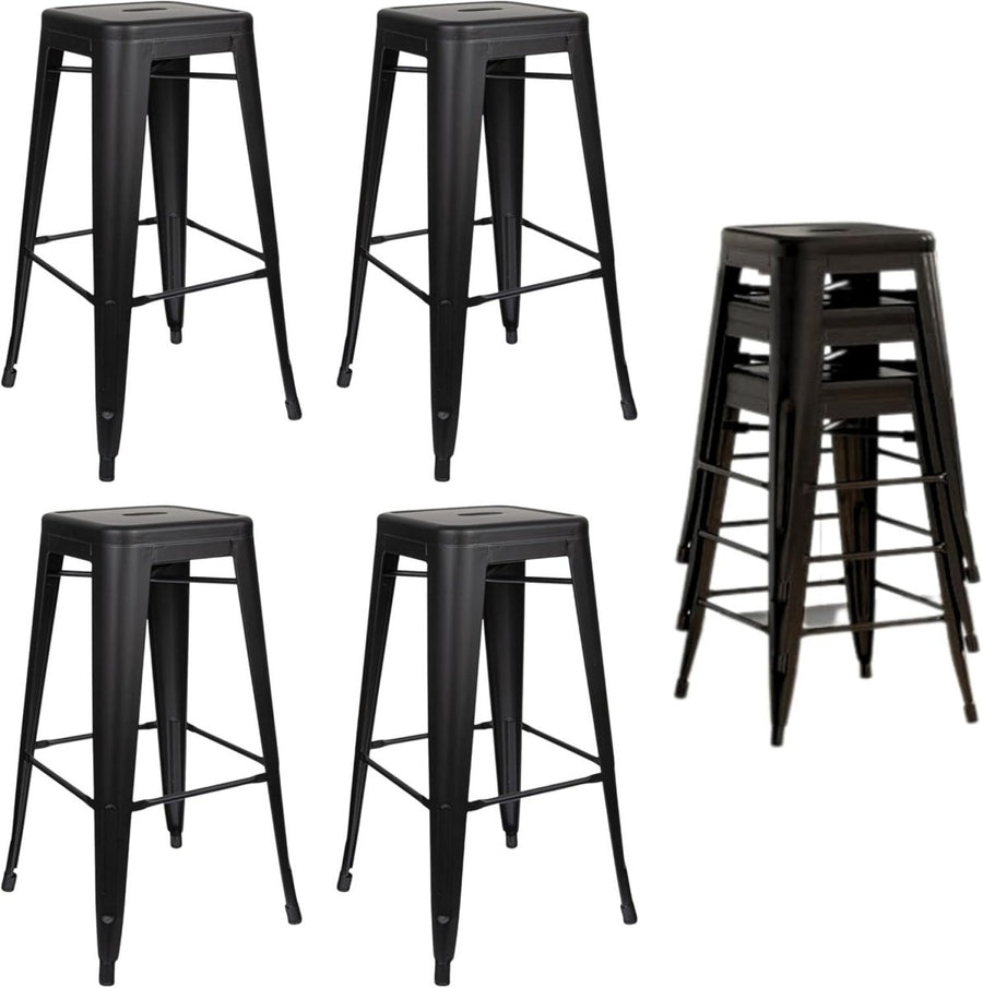 2 - Pack Metal Bar Stools Stackable Footrest Counter Height Matt Black - Kwikley