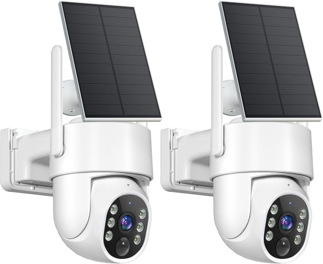 2 Pack Solar Security Camera Wireless 2K PTZ WiFi Outdoor CCTV Cam