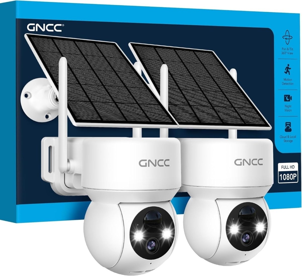 2 Pack Solar Security Camera Wireless Outdoor PTZ Color Night Vision - Kwikley