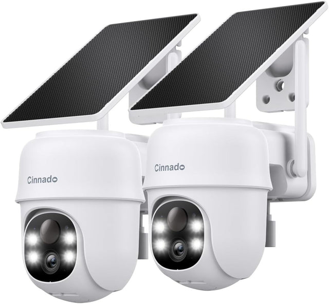 2 Pack Solar Security Cameras 2K Wireless CCTV PTZ Color Night Vision