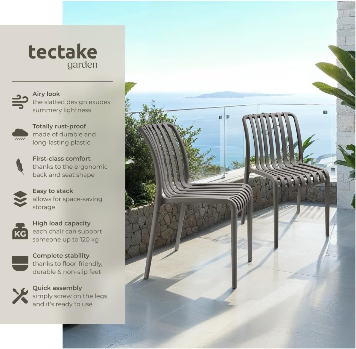 2 Pack Stackable Garden Chairs – Weather - Resistant, Lightweight Outdoor Seating - Kwikley