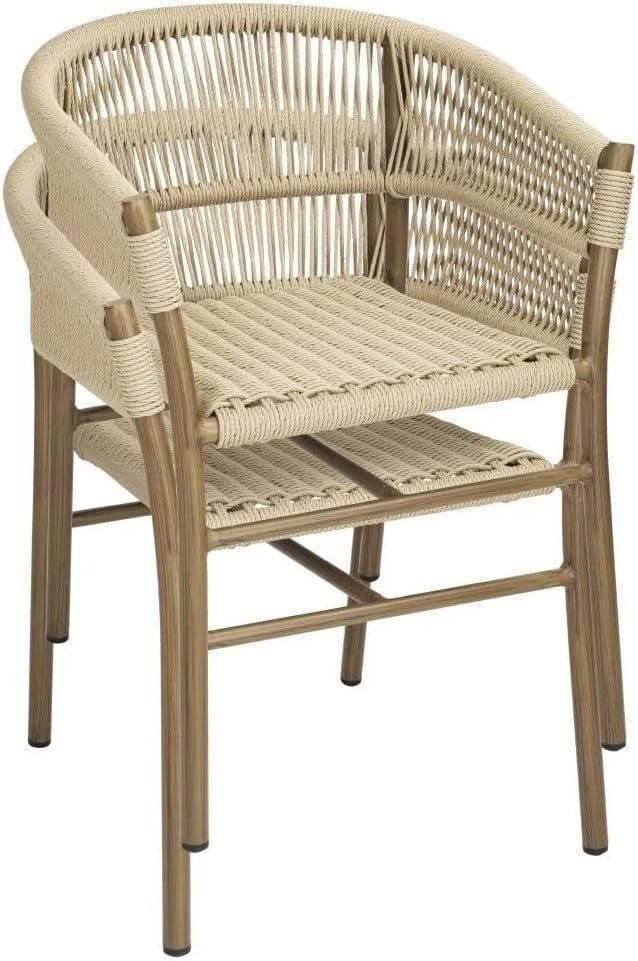 2 - Pack Stackable Natural Rope Wicker Chairs Indoor & Outdoor Aluminium - Kwikley