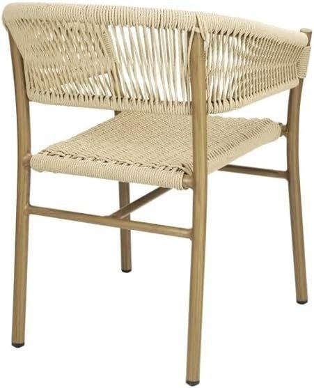 2 - Pack Stackable Natural Rope Wicker Chairs Indoor & Outdoor Aluminium - Kwikley