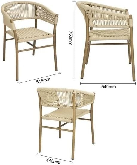 2 - Pack Stackable Natural Rope Wicker Chairs Indoor & Outdoor Aluminium - Kwikley