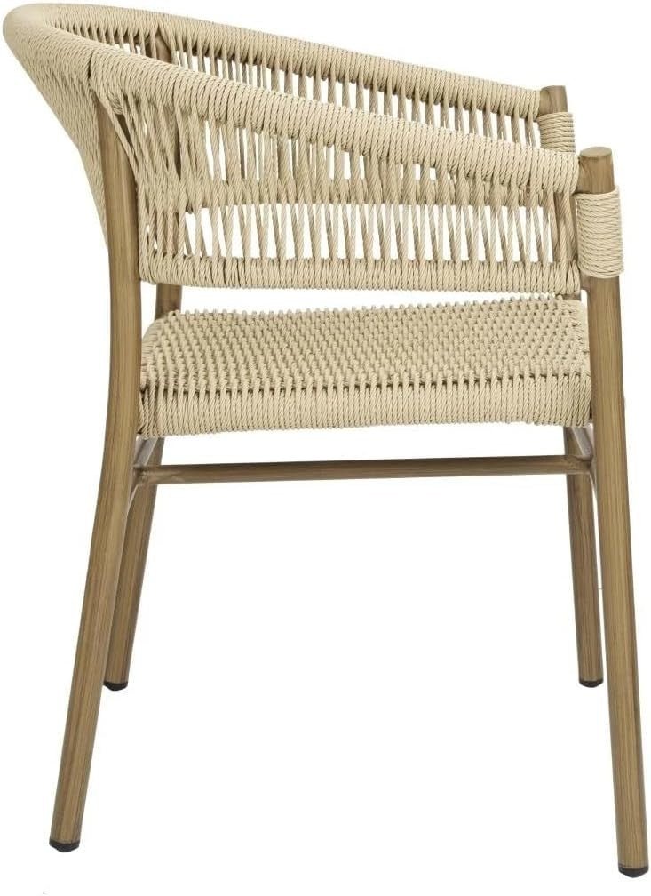 2 - Pack Stackable Natural Rope Wicker Chairs Indoor & Outdoor Aluminium - Kwikley
