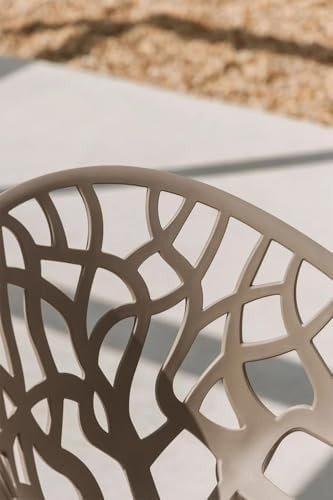 2 Pack Stackable Plastic Dining Chairs Geometric Hollow Beige Indoor Outdoor - Kwikley