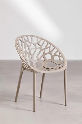 2 Pack Stackable Plastic Dining Chairs Geometric Hollow Beige Indoor Outdoor - Kwikley