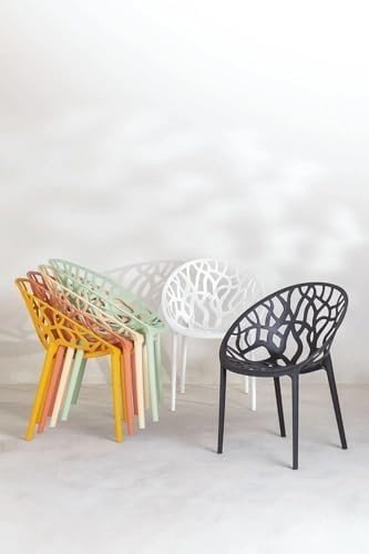2 Pack Stackable Plastic Dining Chairs Geometric Hollow Beige Indoor Outdoor - Kwikley