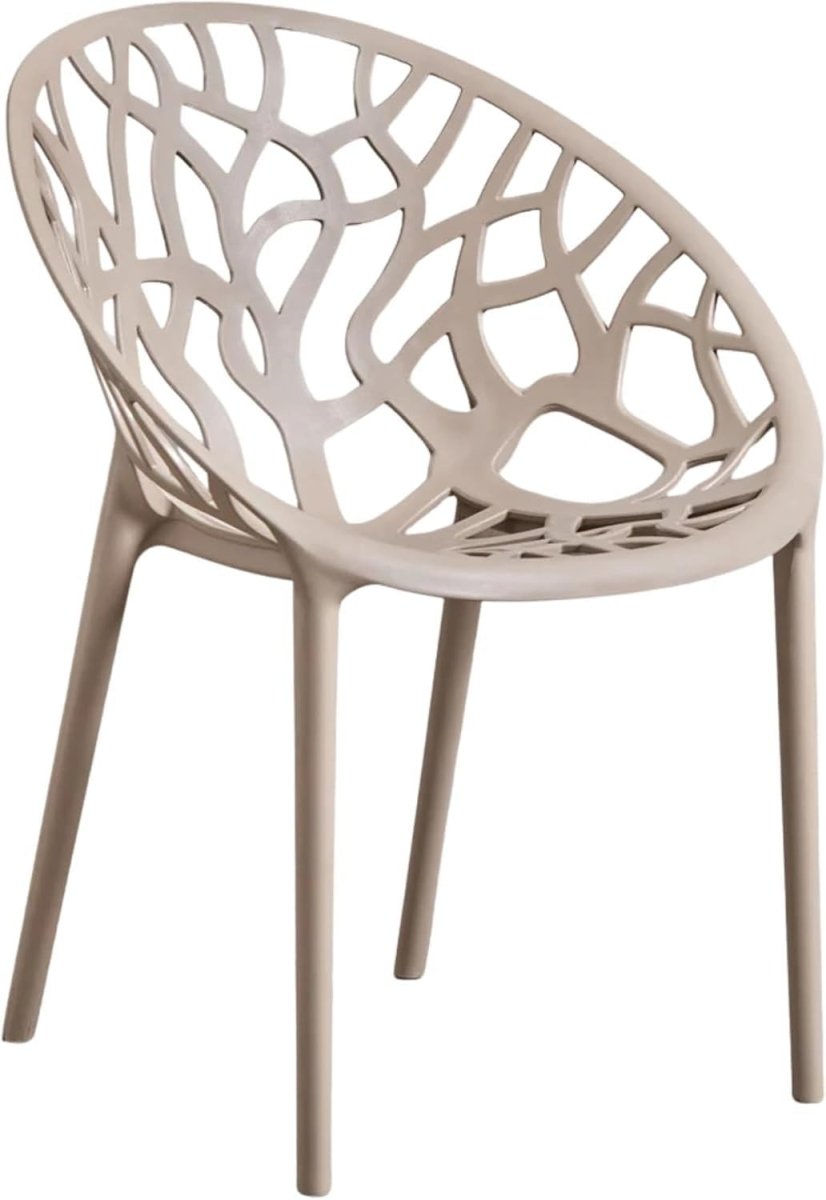 2 Pack Stackable Plastic Dining Chairs Geometric Hollow Beige Indoor Outdoor - Kwikley