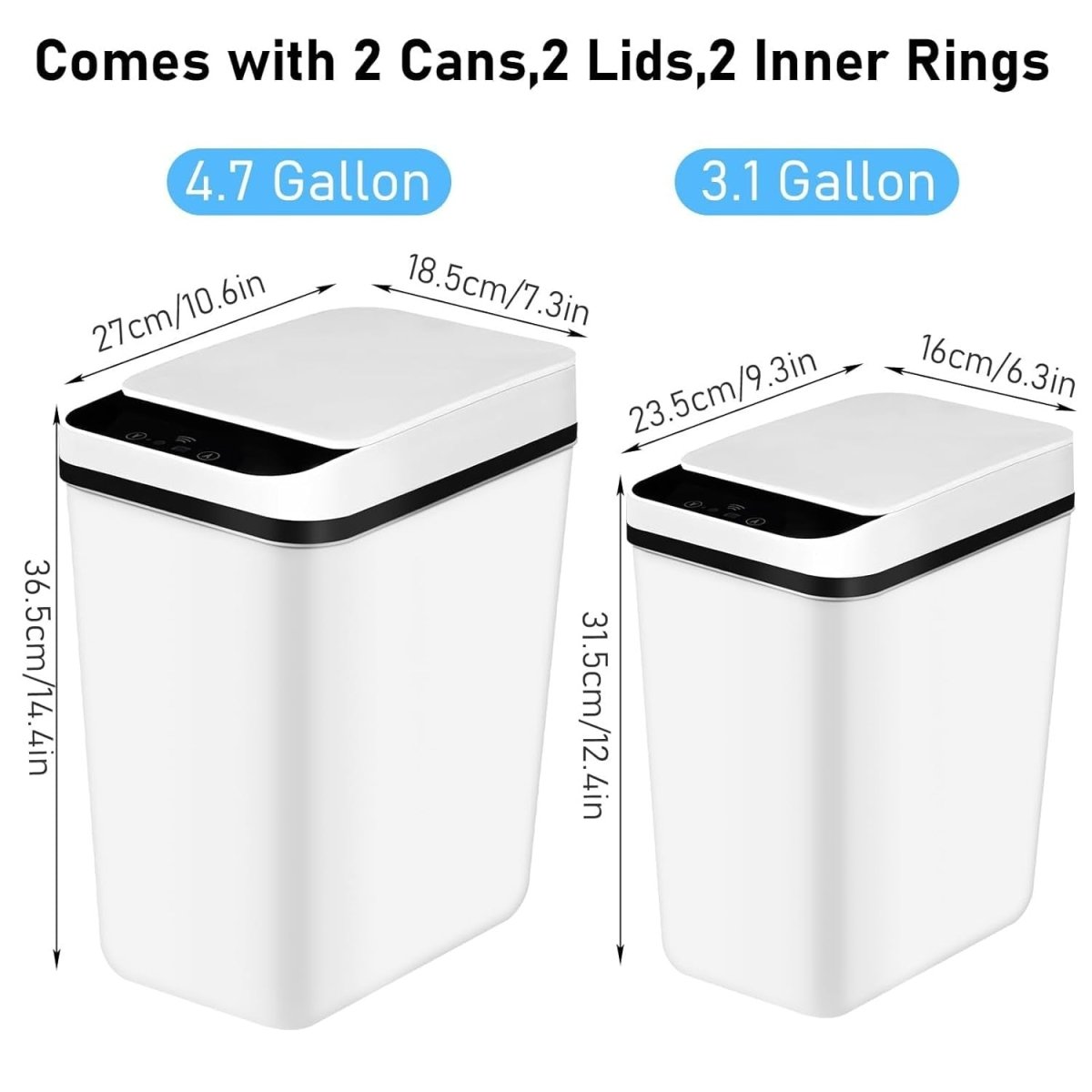2 Pack Touchless Motion Sensor Bins 12L & 18L Slim Waterproof - Kwikley