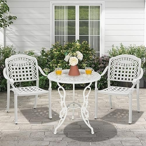 2 PCS Outdoor Aluminum Garden Chairs Stackable Patio Armchairs White - Kwikley