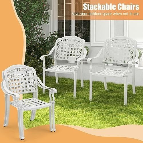2 PCS Outdoor Aluminum Garden Chairs Stackable Patio Armchairs White - Kwikley