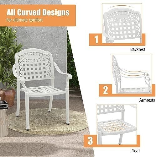 2 PCS Outdoor Aluminum Garden Chairs Stackable Patio Armchairs White - Kwikley