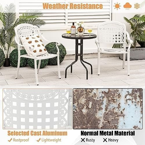 2 PCS Outdoor Aluminum Garden Chairs Stackable Patio Armchairs White - Kwikley
