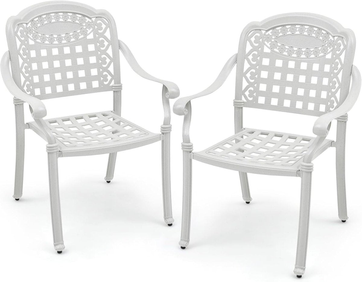 2 PCS Outdoor Aluminum Garden Chairs Stackable Patio Armchairs White - Kwikley