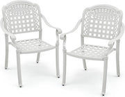2 PCS Outdoor Aluminum Garden Chairs Stackable Patio Armchairs White - Kwikley