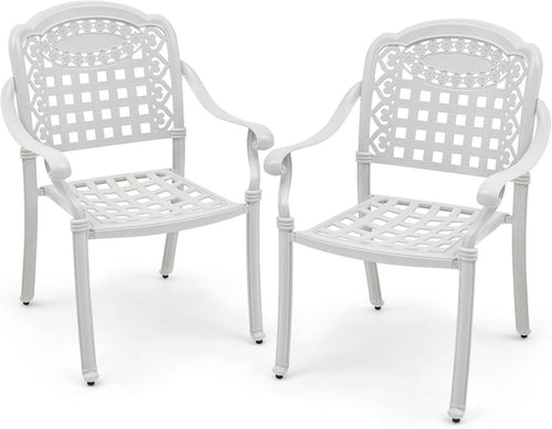 2 PCS Outdoor Aluminum Garden Chairs Stackable Patio Armchairs White - Kwikley