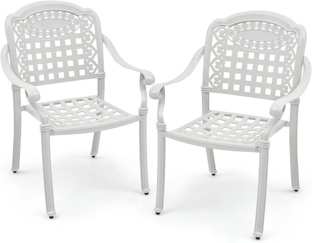 2 PCS Outdoor Aluminum Garden Chairs Stackable Patio Armchairs White