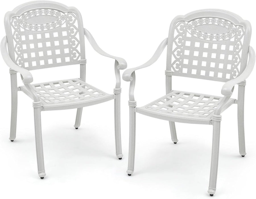 2 PCS Outdoor Aluminum Garden Chairs Stackable Patio Armchairs White - Kwikley