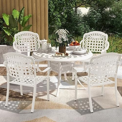 2 PCS Outdoor Aluminum Garden Chairs Stackable Patio Armchairs White - Kwikley