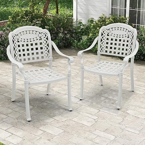 2 PCS Outdoor Aluminum Garden Chairs Stackable Patio Armchairs White - Kwikley