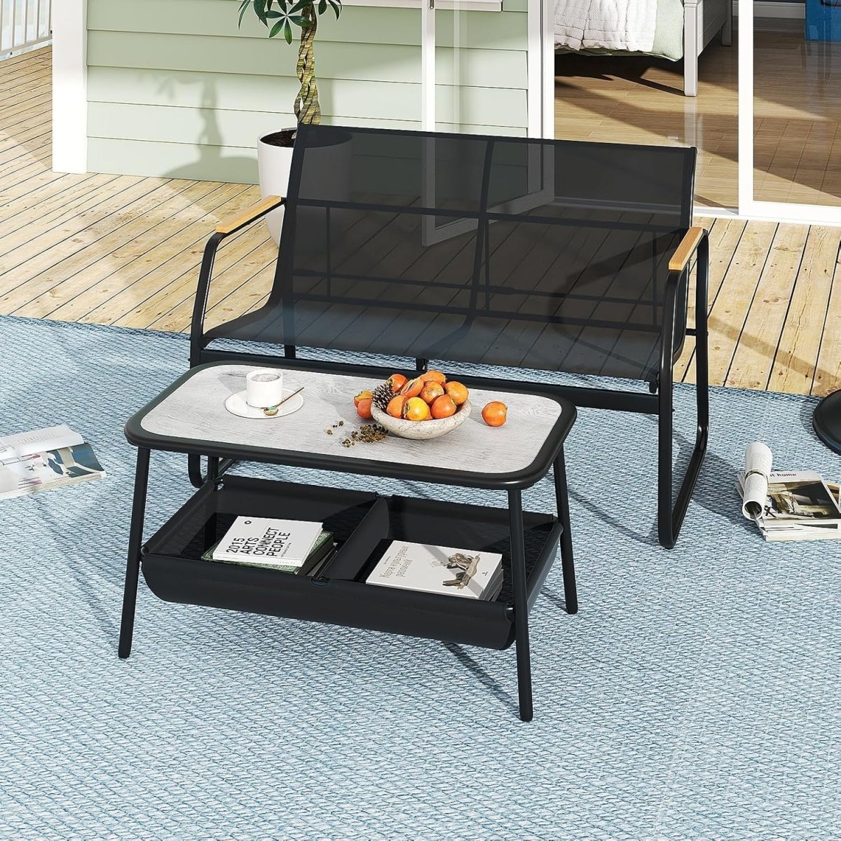 2 Piece Garden Furniture Set Loveseat Bench Coffee Table Patio Set - Kwikley