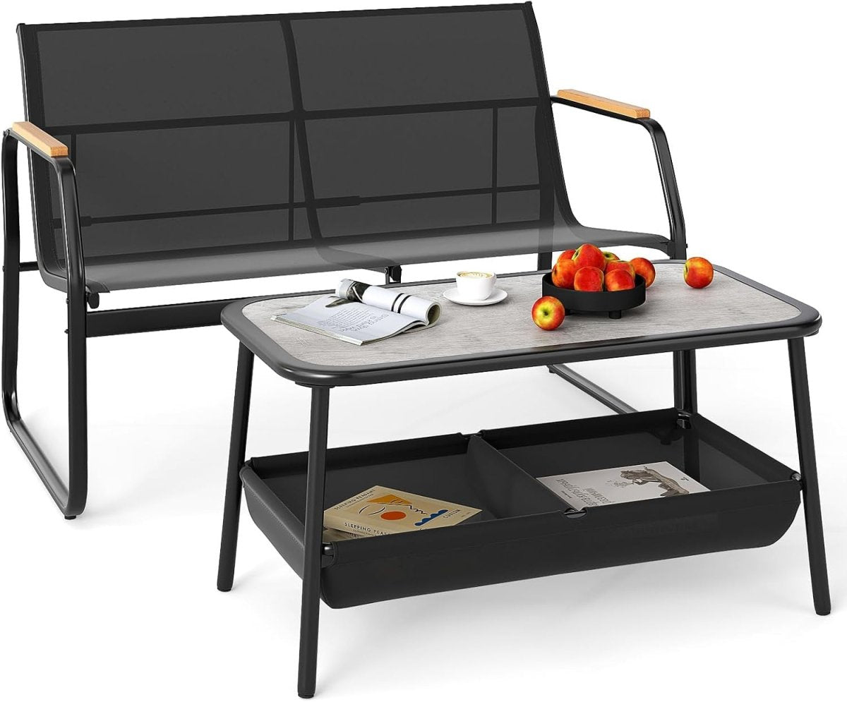 2 Piece Garden Furniture Set Loveseat Bench Coffee Table Patio Set - Kwikley
