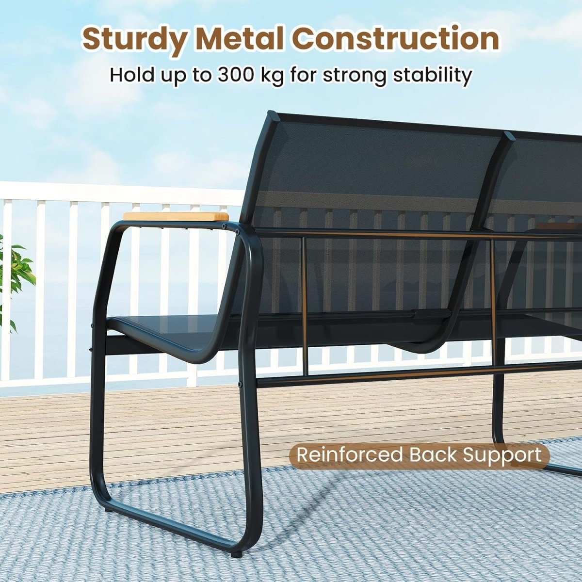 2 Piece Garden Furniture Set Loveseat Bench Coffee Table Patio Set - Kwikley