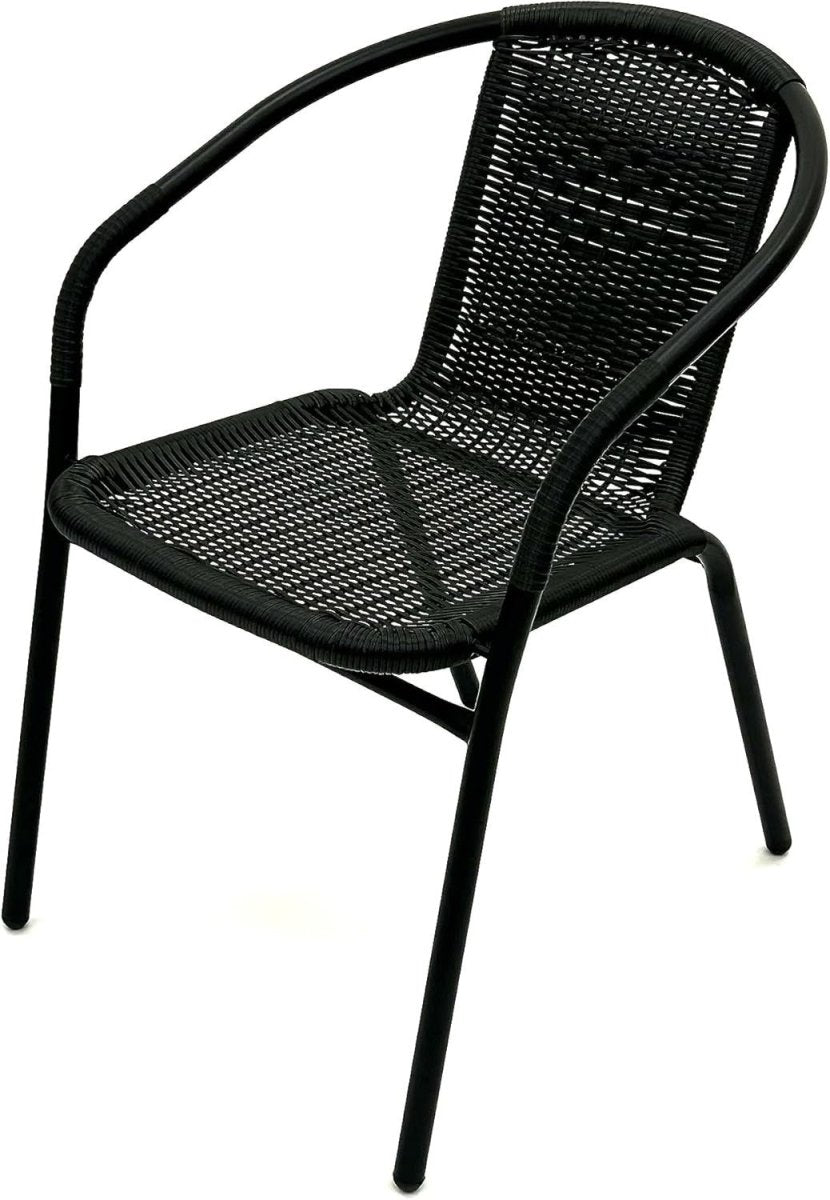 2 Rattan Garden Patio Chairs Stackable Outdoor Bistro Seating Black - Kwikley