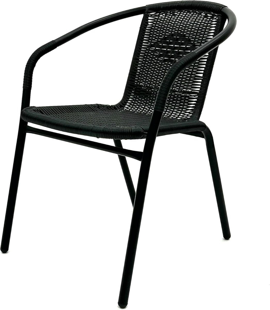 2 Rattan Garden Patio Chairs Stackable Outdoor Bistro Seating Black - Kwikley
