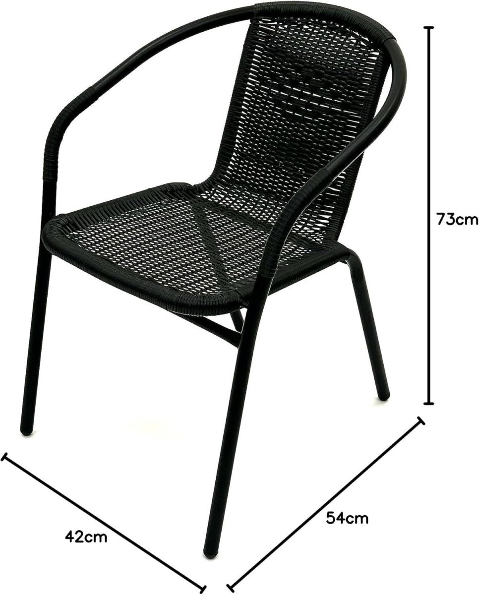 2 Rattan Garden Patio Chairs Stackable Outdoor Bistro Seating Black - Kwikley