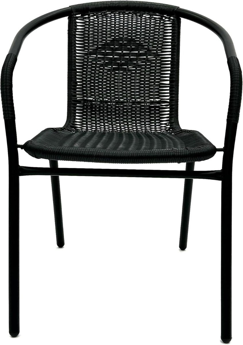 2 Rattan Garden Patio Chairs Stackable Outdoor Bistro Seating Black - Kwikley