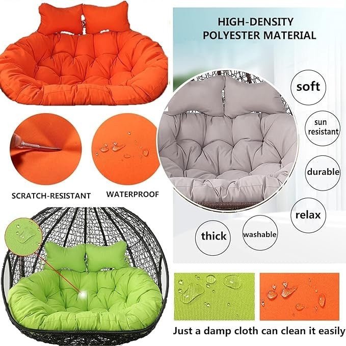 2 Seater Egg Chair Cushion Waterproof Swing Seat Pad Thick Outdoor Comfort - Kwikley