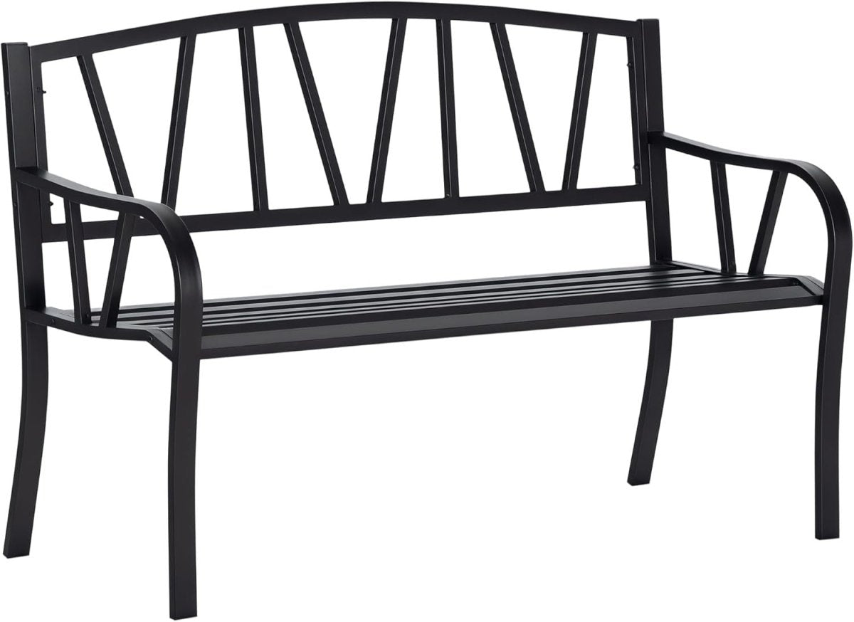 2 Seater Metal Garden Bench Outdoor Patio Loveseat Chair Black - Kwikley
