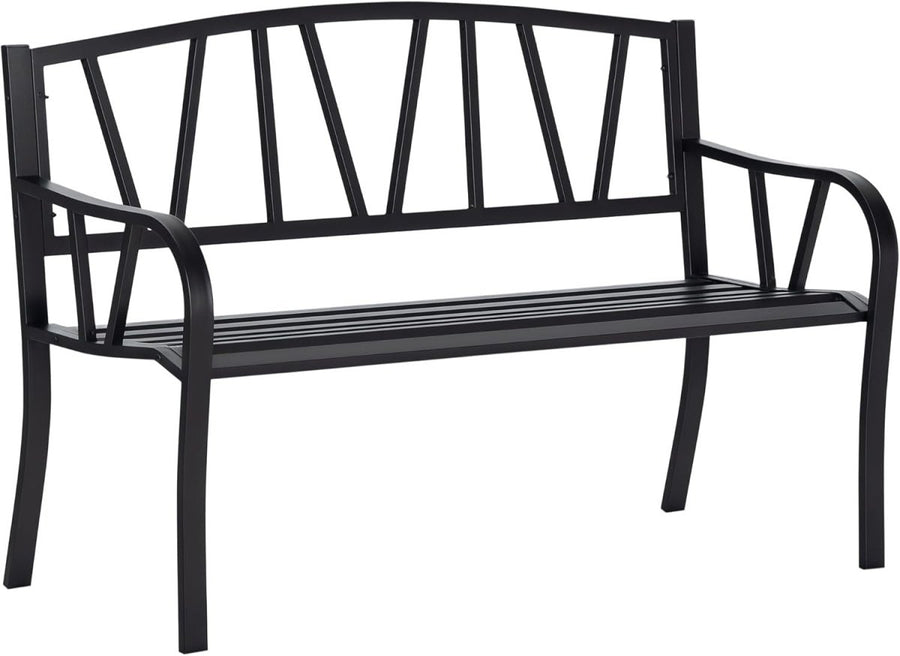 2 Seater Metal Garden Bench Outdoor Patio Loveseat Chair Black - Kwikley