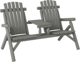 2 Seater Wooden Garden Bench with Middle Table Patio Loveseat Seat