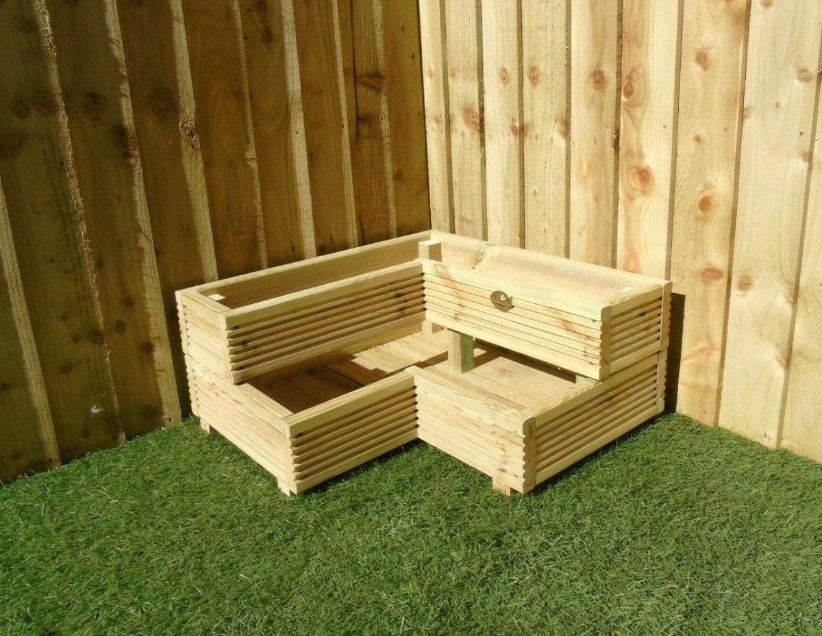 2 Tier Corner Wooden Planter Left Garden Decking Herb Flower - Kwikley