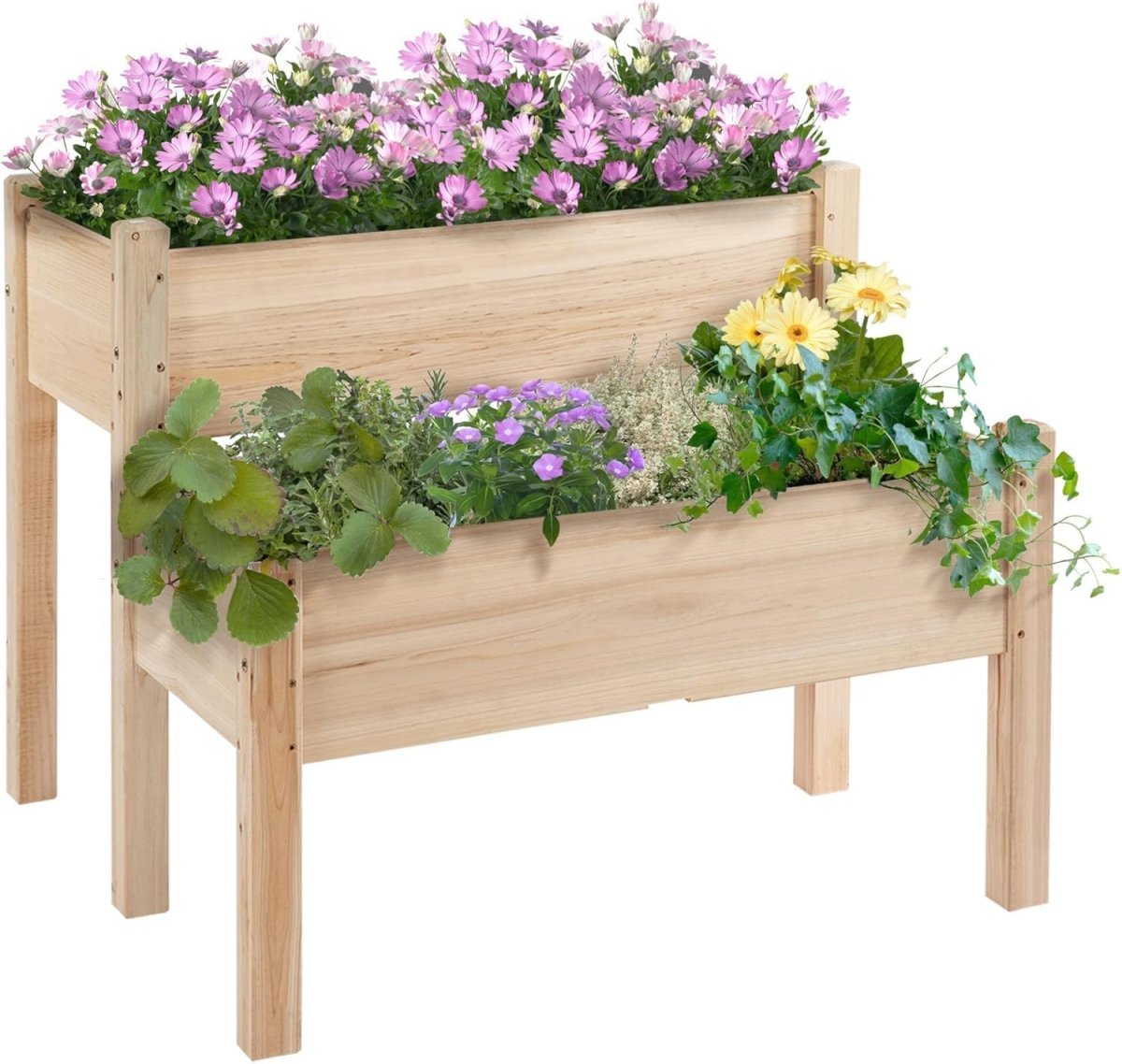 2 Tier Raised Garden Bed Wooden Planter with Legs Outdoor - Kwikley