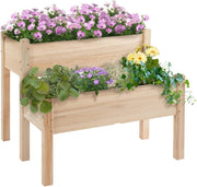 2 Tier Raised Garden Bed Wooden Planter with Legs Outdoor - Kwikley