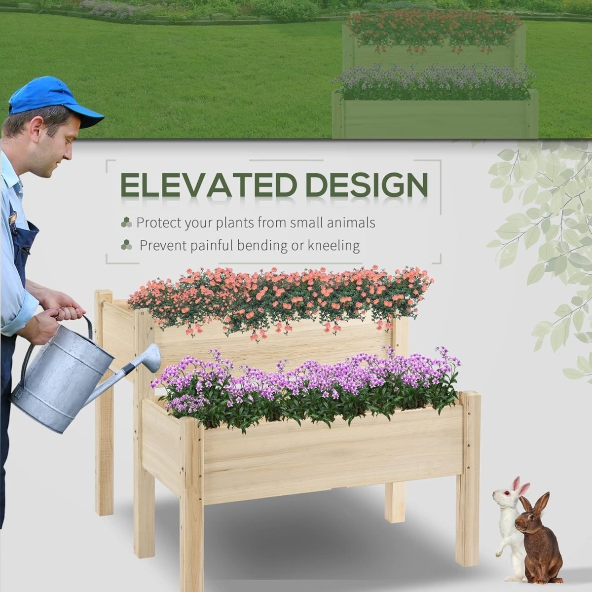 2 Tier Raised Garden Bed Wooden Planter with Legs Outdoor - Kwikley