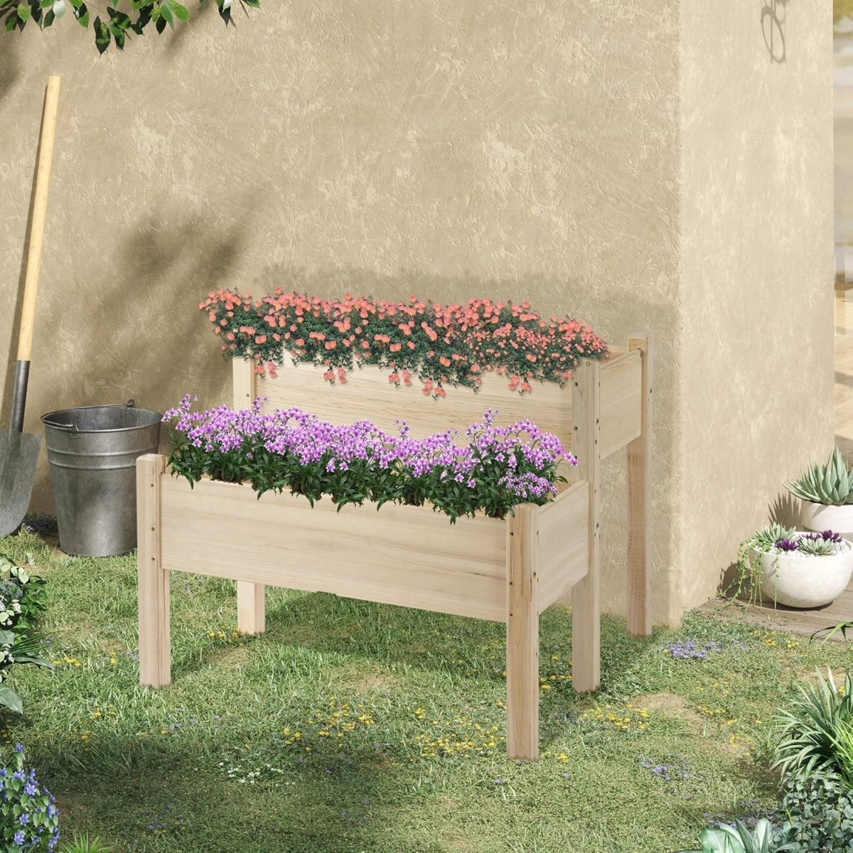 2 Tier Raised Garden Bed Wooden Planter with Legs Outdoor - Kwikley