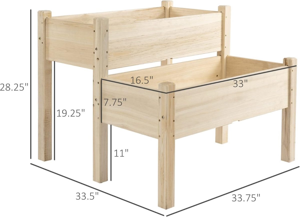 2 Tier Raised Garden Bed Wooden Planter with Legs Outdoor - Kwikley